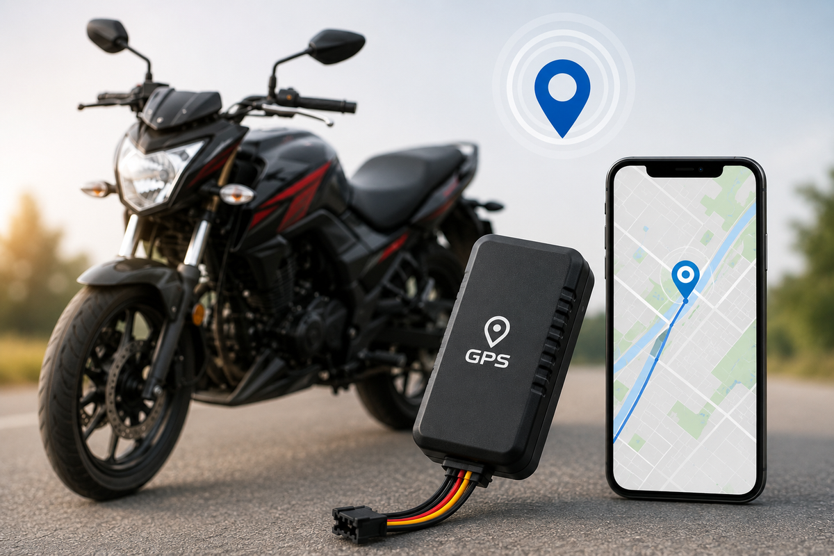GPS tracking device for bike with mobile app showing real-time location and route tracking