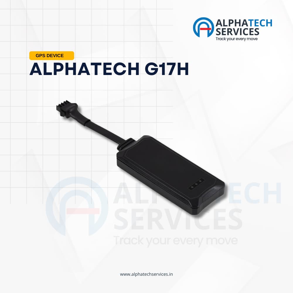 Alphatech G17H wired GPS tracking device front view with compact black design